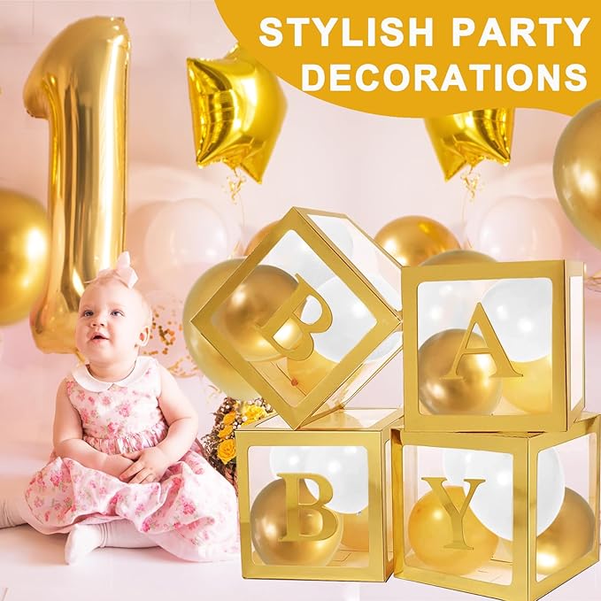 Ledido 2026 Graduation Balloon Boxes Decorations, 4 Pieces Gold Clear Grad Balloon boxes with Letters, Class of 2026 Graduation Party Supplies for College, High School, Prom, Birthday, Baby Shower