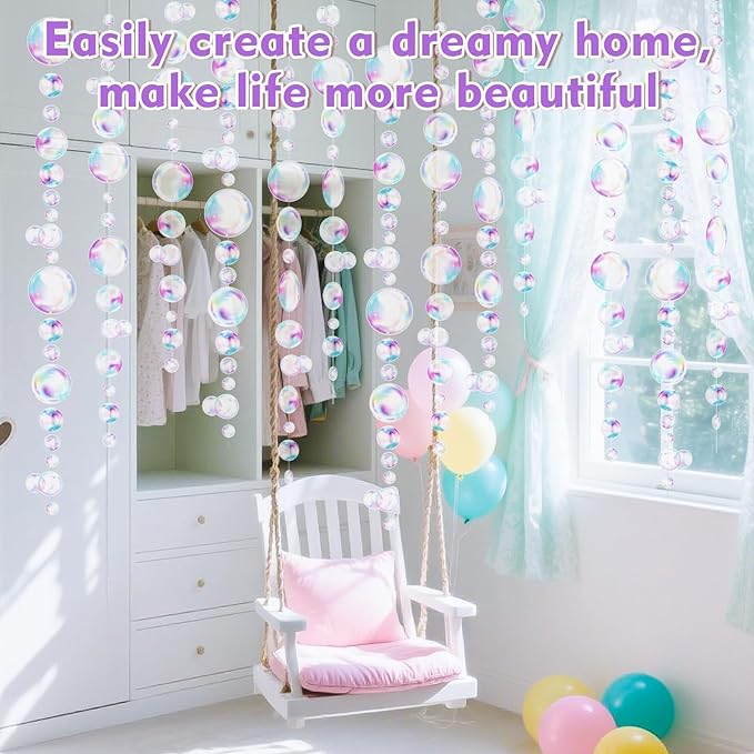 Transparent Bubble Garlands - Colored Bubble Decorations Mermaid Birthday Decorations Hanging Streamer Under The Sea Ocean Garland for Birthday Baptism Wedding Room Wall Decor Party Supplies
