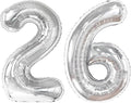 40 Inch Silver Mylar Foil Number 26 Birthday Balloon, Digital Balloons for 26 Boy Girl Party Decorations Supplies, Big Helium Balloon Numbers for 26 Men Women Anniversary