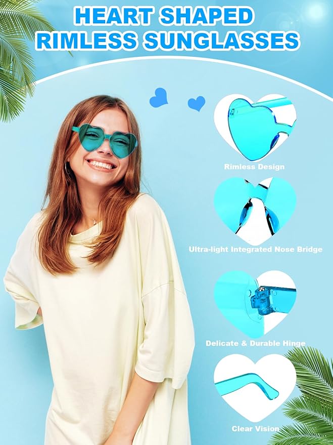 12 Pairs Heart Shaped Sunglasses for Women Colorful Glasses Fun Trendy Transparent Heart Sunglasses Party Favor