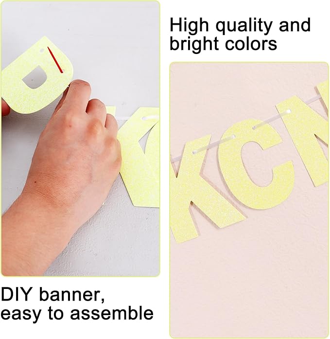 BEISHIDA 116 PCS A-Z DIY Letter Banner Kit Make Your Own Banner Glitter Yellow Including 111 Letters and Numbers 3 Rope and 2 Threading Device,Customized for Birthday Graduation Wedding Party Decor