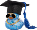 wonuu Car Dashboard Decor Graduation Hat Color Rubber Duck, Car Ducks Ornaments with Mini Graduation Hat Necklace Sunglasses (Dark Blue)
