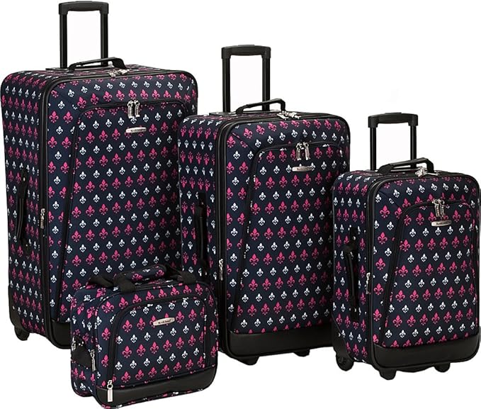 Rockland Fashion Softside 4 Piece Luggage Set, Expandable, (14" Tote/19"/24"/28"), Black Icon