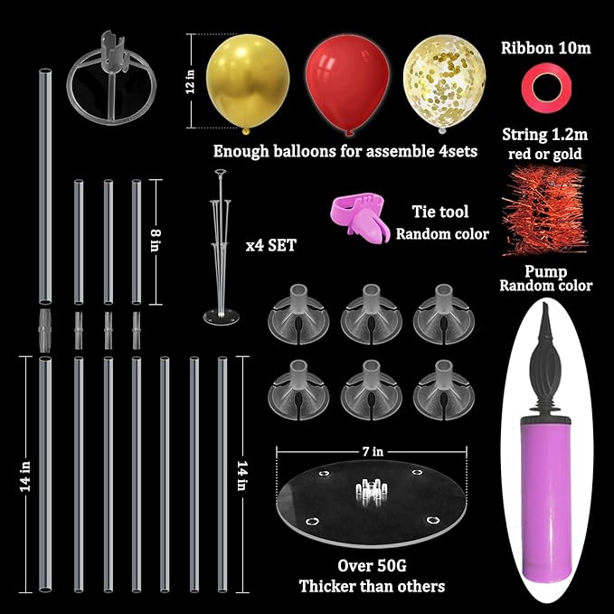 Red and Gold Balloon Stand Centerpiece Table Decorations for 49ers Party Birthday Graduation Wedding Mother's Day Anniversary Christmas New Year's Eve Party Decorations(Red gold set4)