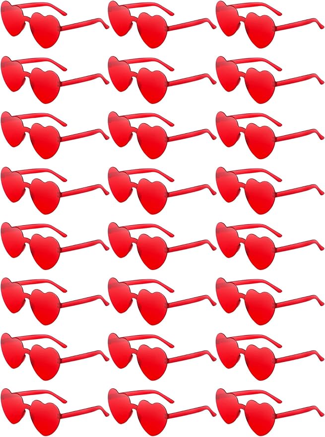 Geyoga 24 Pairs Valentines Heart Sunglasses Bulk Heart Shaped Sun Glasses Frameless Eyeglass for Women Men Valentines Party