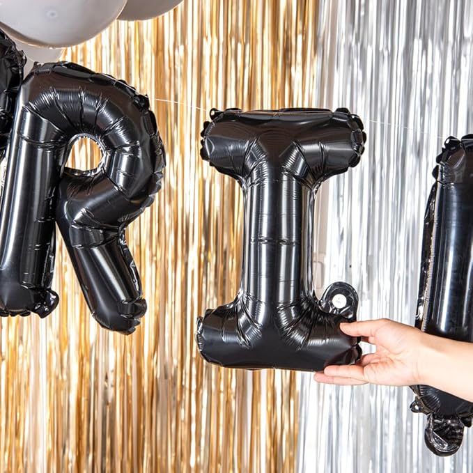 Restaurantware-Balloonify 16 Inch Letter Balloon, 1 Alphabet Party Balloon - Letter I, Self-Sealing, Black Foil Mylar Finish, Hanging Loop, Decoration For Birthday, Wedding, Or Graduation
