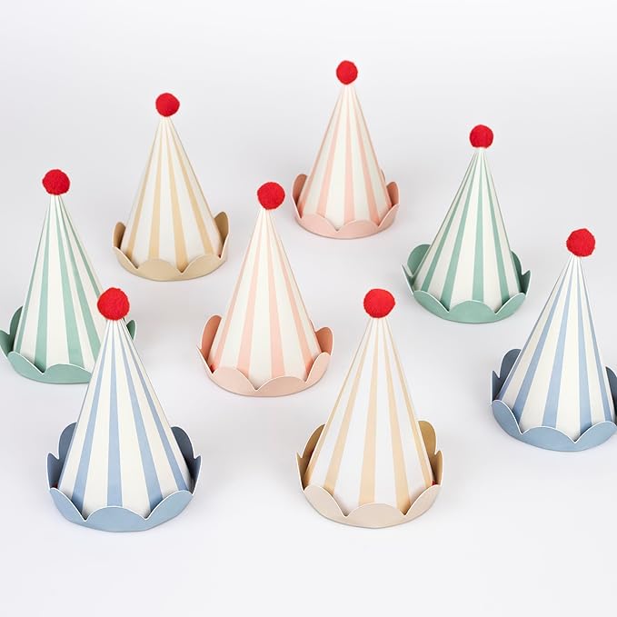 Meri Meri Birthday Party Hats, Pack of 8 Bright and Colorful Cone Birthday Hats for Kids & Adults, Cone Party Hats