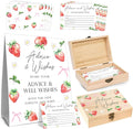 Strawberry Bow Baby Shower Advice Cards Box, Babies Party Decor Gifts, Baby Shower Wishes and Advice Card Boxes for Babies Party, 50 Double Sided Strawberry Cards, Wooden Advice Boxes for New Parents
