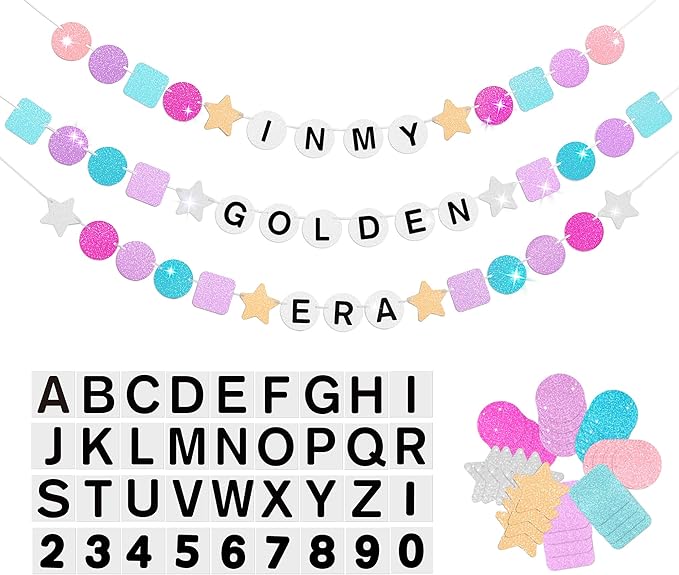 145 Pcs DIY Friendship Bracelet Birthday Banner, 5.4 ft Glitter in My Birthday Era Banner Era Tour Decorations for Classroom Party Supplies