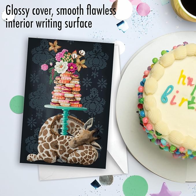 The Best Card Company - 1 Happy Birthday Greeting Card - Adorable Animals, Cute Bday Notecard with Envelope - Fancy Wildlife Giraffe C3364GBDG
