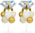 Engagement Party Balloons Stand Kit 2 Sets With 2 Diamond Ring Foil Balloons White Gold Confetti Balloon Centerpiece for Tables for Wedding Bridal Shower Marriage Bachelorette Party Decorations