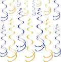 Ceiling Swirl Foil Decorations Hanging Plastic Streamer Themed Swirl Party for Graduation Celebration, Pack of 28 (Blue and Gold)