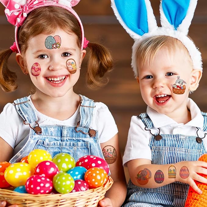 Easter Temporary Tattoos for Kids Party Supplies - 74 Individually Sheets Easter Egg Bunny Tattoos for Boys Girls Party Favors Goodie Bag Fillers
