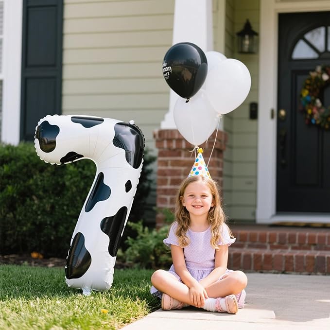 40 Inch Cow Print Balloon Number 7 First Birthday Jumbo Mylar Foil Helium Balloon for 17 27 37 Birthday Digital for 70th Party Wedding Anniversary Party Decorations