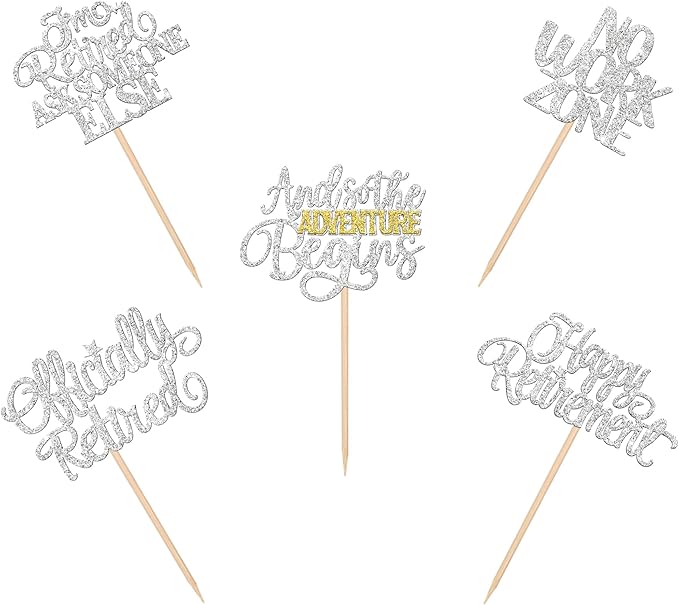 30 PCS Happy Retirement Cupcake Toppers Officially Retired No Work Zone Adventure Begins Cupcake Picks for Retirement Theme Farewell Birthday Party Cake Decorations Supplies Silver