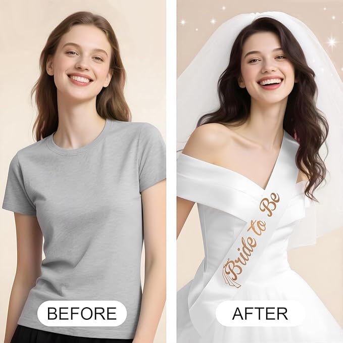 Rose Gold Bride to Be Sash Veil for Bachelorette Party Decorations, 2 Pack Bride to Be Decorations Set for Women and Girls, Bridal Shower Gift, Wedding Engagement Gifts for bride