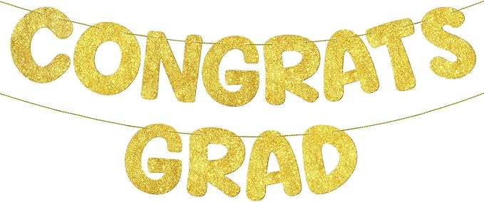 Fulmoon Pre Strung Congrats Grad Banner Glitter Congratulations Banner College Graduation Sign Class of 2026 Grad Party Decorations for High School University Graduation Party Favor(Gold)
