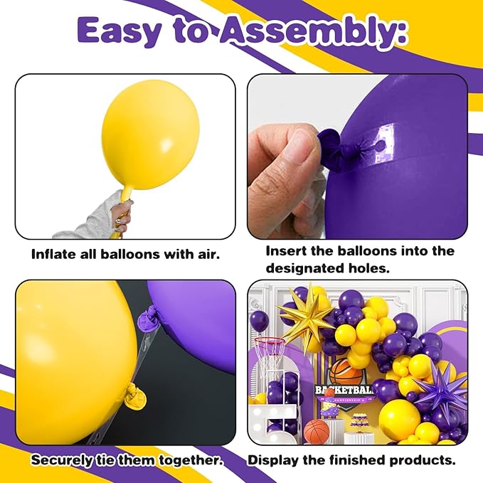 Purple and Yellow Balloon Arch Kit,Basketball Balloons with Gold Purple Star Foil Balloons,for Boys Basketball Party Sport Theme Birthday Graduation Anniversary Wedding Baby Shower Decorations