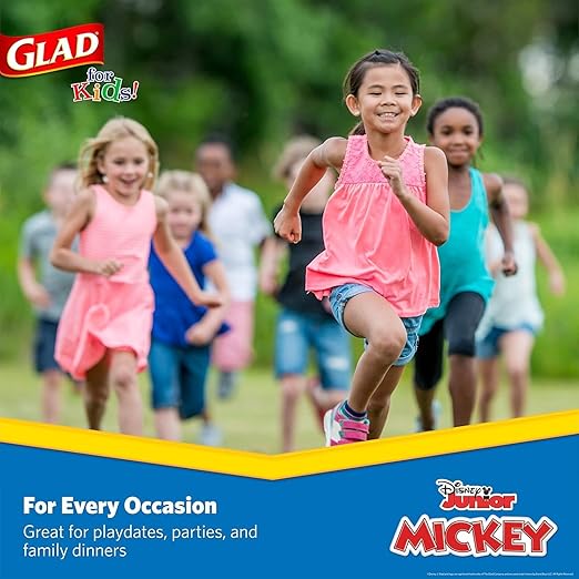 Glad for Kids Disney Mickey and Friends Disposable Paper Plates for Snacks and Meals, Heavy Duty Soak Proof Cut Resistant Microwave Safe Kids Plates, Party Pack, 8.5 Inch, 40 Count - 2 Pack