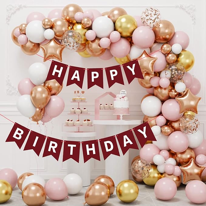Hooqict Burgundy Happy Birthday Banner Sign for Backdrop Burgundy Birthday Party Decorations for Kids Girls Women Party Banner Wall Porch Door Hanging Garland
