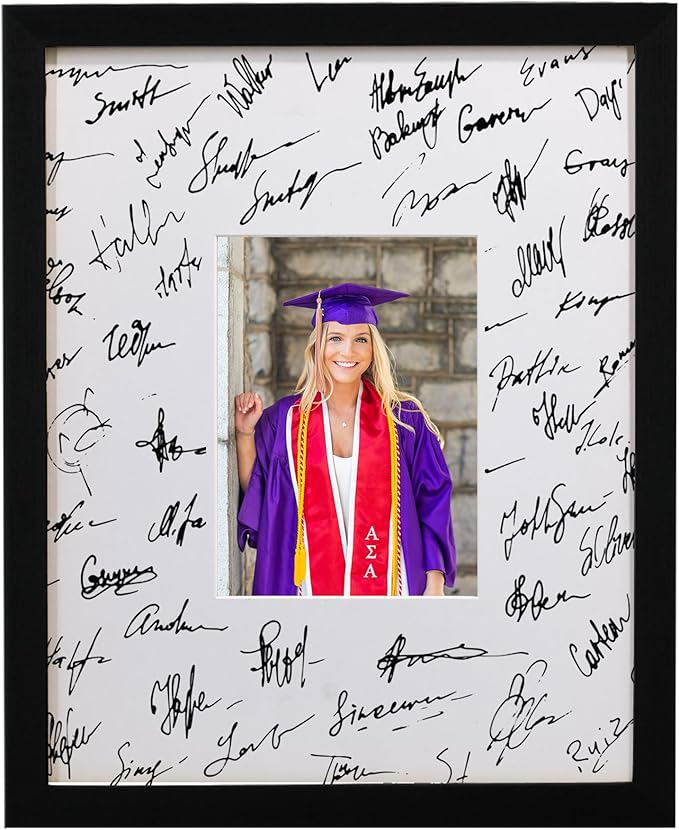 GraduatePro 11x14 Graduation Signature Board Picture Frame with 5x7 Mat for Wedding Birthday Guest Book Signing, Black with Off White Mat