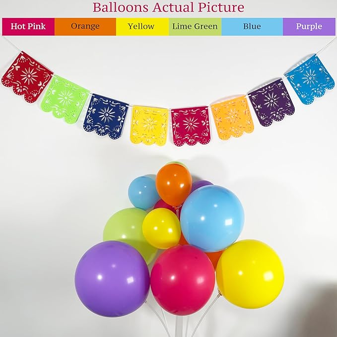 139Pcs Colorful Mexican Cinco De Mayo Balloon Kit With Mexicana Papel Picado Fiesta Banner for Día De Muertos, Loteria Taco Bout Baby Shower My First Birthday Party Decoración