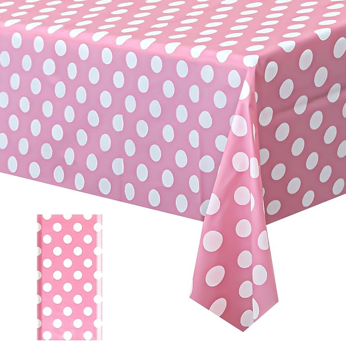 1 Piece Pink Polka Dot Rectangle Tablecloth - 54x72“ Decorative & Stain Resistant Table Cloth with Polka Dot Pattern, Table Cover for Dining Table, Buffet, Wedding, Camping, Party & Wedding