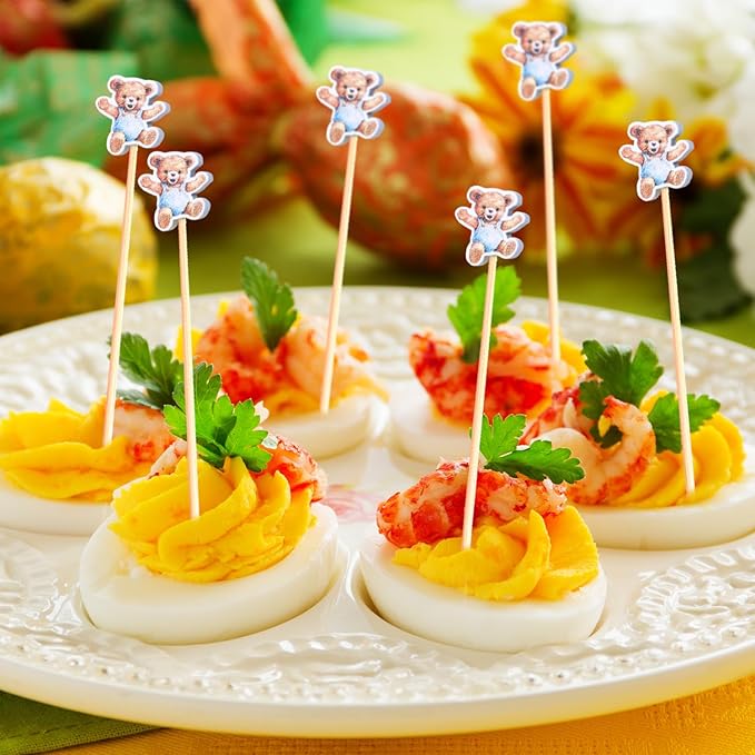 100Pcs Bear Theme Cocktail Picks We Can Bearly Wait Baby Shower Decor Long Toothpicks Fruit Sticks Skewers for Appetizer Charcuterie Food Garnish, Teddy Bear Themed Decorations Birthday Party Supplies