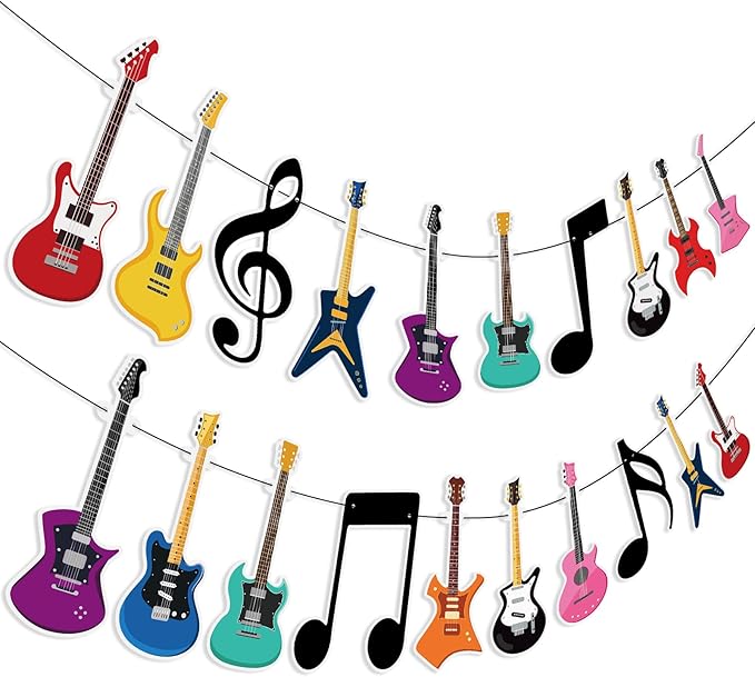 Hooqict Guitar Birthday Party Banner Music Themed Party Decorations Banner Garland Sign for Rock and Roll Guitar Birthday Decorations Supplies