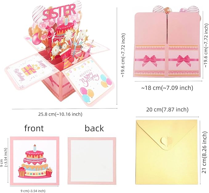 Happy Birthday Sister Card From Sister Brother Pop Up Funny 3D Birthday Gift Card Box Party Decoration Keepsake Foldable Celebration Greeting Cards With Envelope For Girl Women