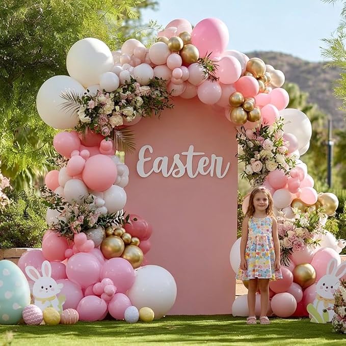 Pink White Gold Balloon Garland, Double Stuffed Pastel Light Pink Cream White Balloon Arch Kit for Baby Shower Birthday Bridal Wedding Mother's Day Party Decorations