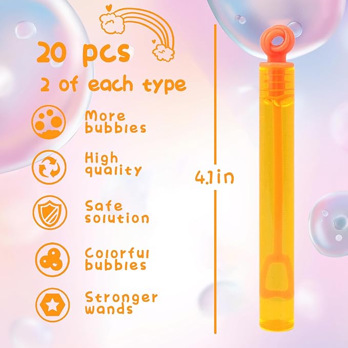 Bubbles Party Favors,20 Pack Mini Bubble Wand Bulk 10 Colors for Kids,As Goodie Bags Filler,Small Carnival Pinata Birthday Favors, Classroom School Reward,Summer Outdoor Toys,Small Toy Gift ﻿