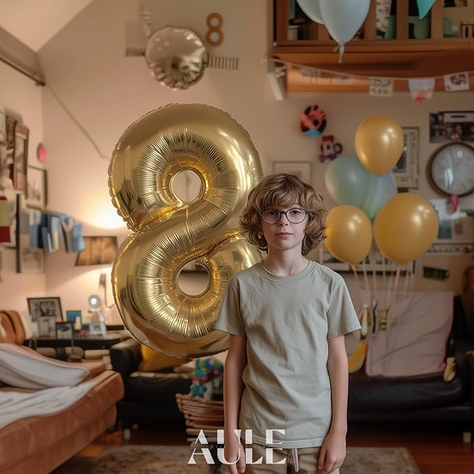 AULE 40 Inch Large 8 Balloon Numbers Light Gold, Big Foil Number Balloons, Giant Helium Happy Birthday Party Decorations for Man and Women, Huge Mylar Anniversary Party Supplies