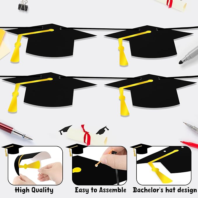 16PCS Graduation Decorations Banner 2025, Congrats Grad Banner, Black Graduations Party Banner Decorations, 2025 Graduation Garland for College High School Grad Party Supplies Decor