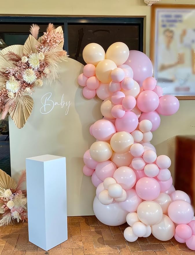 Light Pink Balloon Arch Kit - 133PCS Pastel Macaron Pink, Light Orange, and Clear Balloons for Girl's Birthday, Baby Shower, Gender Reveal, Bridal Shower, Wedding Decor