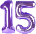 40 Inch Number Balloons, Purple Balloons 15th Birthday Decoration For Woman Man, Foil Number 15 Ballon for 15, 51 Anniversary, Bridal Shower, Graduation, Wedding, New Year, Valentine's Day