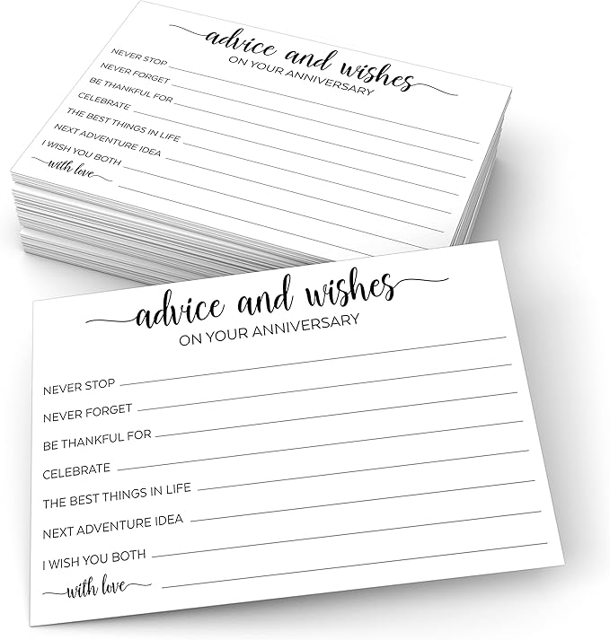 321Done Anniversary Advice and Wishes Cards, 4x6 White, Made in USA - Fun Game, Guestbook Alternative, Thoughtful Prompts for Silver, Golden Wedding Anniversary - Pack of 50