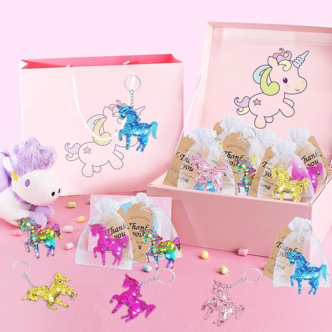 CiciBear 25 Pack Unicorn Sequin Keychains for Unicorn Party Favors, Kids and Adults Birthday Gift, Baby Shower, Party, 5 Colors