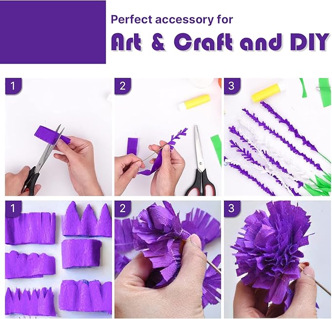 PartyWoo Purple and Gold Crepe Paper Streamers 4pcs 328ft Pack of Metallic Gold Dark Purple Crepe Paper Streamers for Birthday Wedding Gender Reveal Baby Shower Princess Mardi Gras Party Decorations