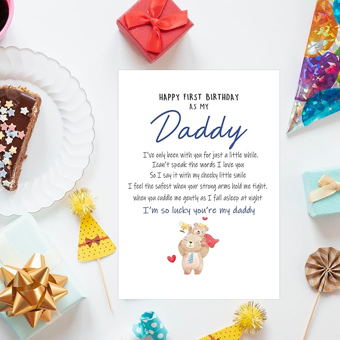 PIUST Birthday Card for Daddy, Happy First Birthday As My Daddy Card, Bear Themed 1st daddy Birthday Card, Sentimental New Dad birthday card from Baby (57)