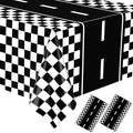 WNINK 2 Pack Race Car Table Cloth Black and White Gingham Tablecloths Disposable Plastic Buffalo Check Tablecloth Checkered Flag Covers for Birthday, Outdoor Picnic, Birthday, Camping 54 × 108 Inch