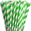 ALINK 100 Green and White Striped Paper Straws, Biodegradable Disposable Drinking Straws for Smoothie, Brithday, New Year, Party Decoration Supplies