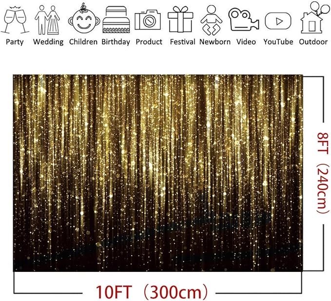 10X8FT Golden Tassels Flash Merry Christmas and New Year's Party Gold Tassels Decorate Birthday Party Photo