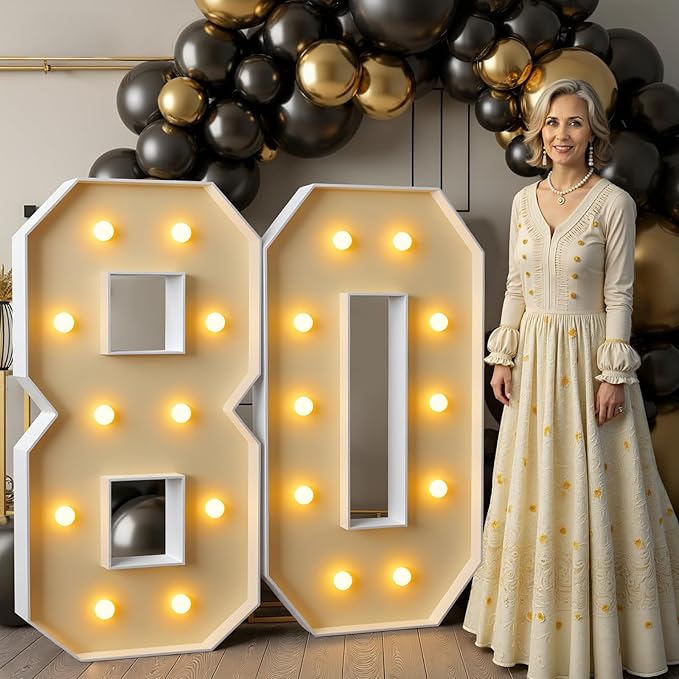 imprsv 4FT Light Up Numbers, Marquee Numbers 80th Birthday Decorations for Women Men, Large Light Up Numbers 80th Birthday Women Foam Board Anniversary Party Decorations Arch Kit (DIY)