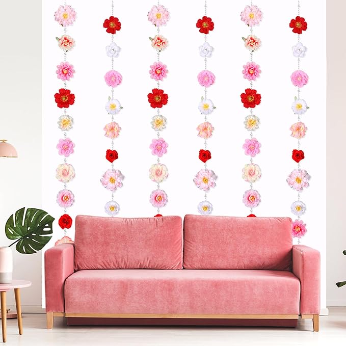 6 Pack 47.24 ft Flower Garland Hanging Decorations Floating Flowers Backdrop Wildflower Garland Artificial Fake Floral Vines Bead Chain Floral Party Decor Halloween Fall Birthday Wall