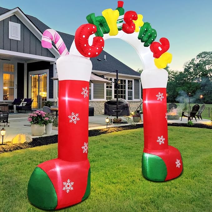 10 FT Christmas Inflatables Outdoor Yard Decorations, Giant Outdoor Christmas Blow up Archway/Arch, Blowups Build-in LED Light for Holiday Party Xmas New Year Outside Patio Garden Lawn Winter