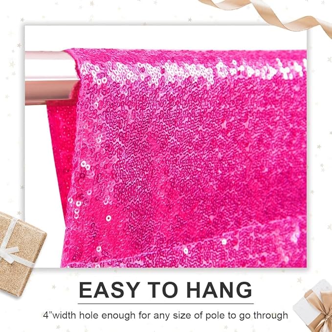 PartyDelight Hot Pink Sequin Backdrop 5x10ft 2 Panels - High Density 3mm Shimmer Sequin Background with 4-Inch Rod Pocket, Sparkly Photography Curtain for Wedding, Stage & Event Decor