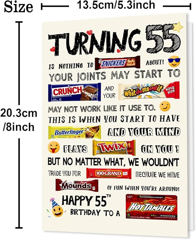 Funny 55th Birthday Card for Women Men, Happy 55th Birthday Gifts Him Her, Unique 55th Bday Decorations Ideas for Dad Mom