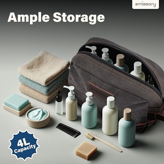 emissary Toiletry Bag for Men, Canvas Travel Toiletry Bag Men's Dopp Kit, Water-resistant Bathroom Bag Mens Shaving Kit, Travel Kit Small Bags, Shaving Bag, Toiletry Bags