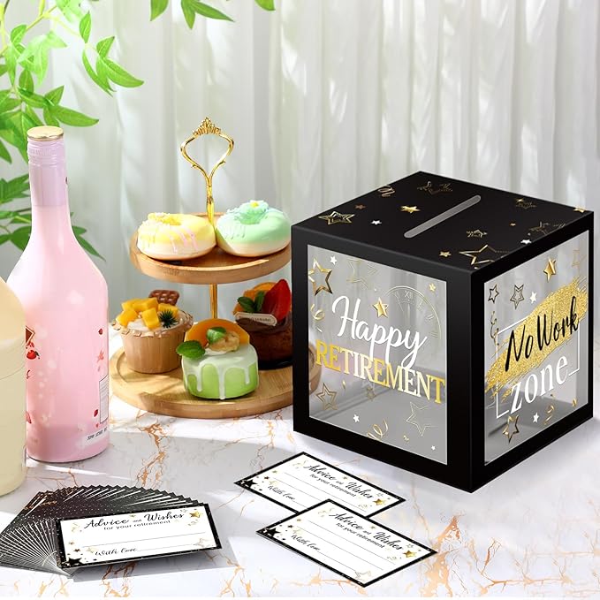Funrous 51 Pcs Retirement Card Box Advice & Well Wishes Cards for Women Men Happy Retirement Party Decorations Going Away Party Favors(Black and Grey)